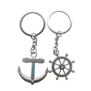 4EVER Romantic Stainless Alloy Metal Silver Nautical Steering Wheel Anchor & Love Boat Rudder Helm Couple Keychain